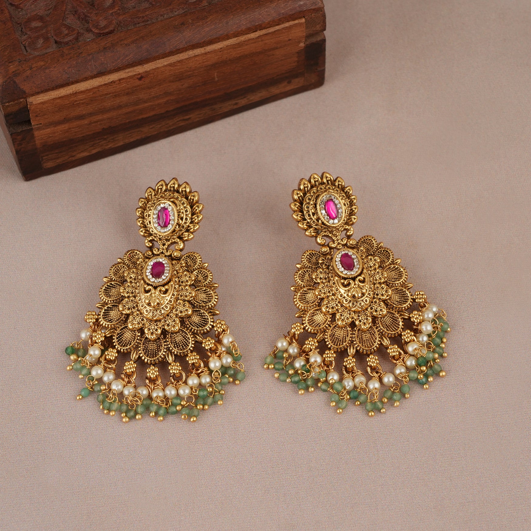 Beautiful antique gold stone necklace set for women