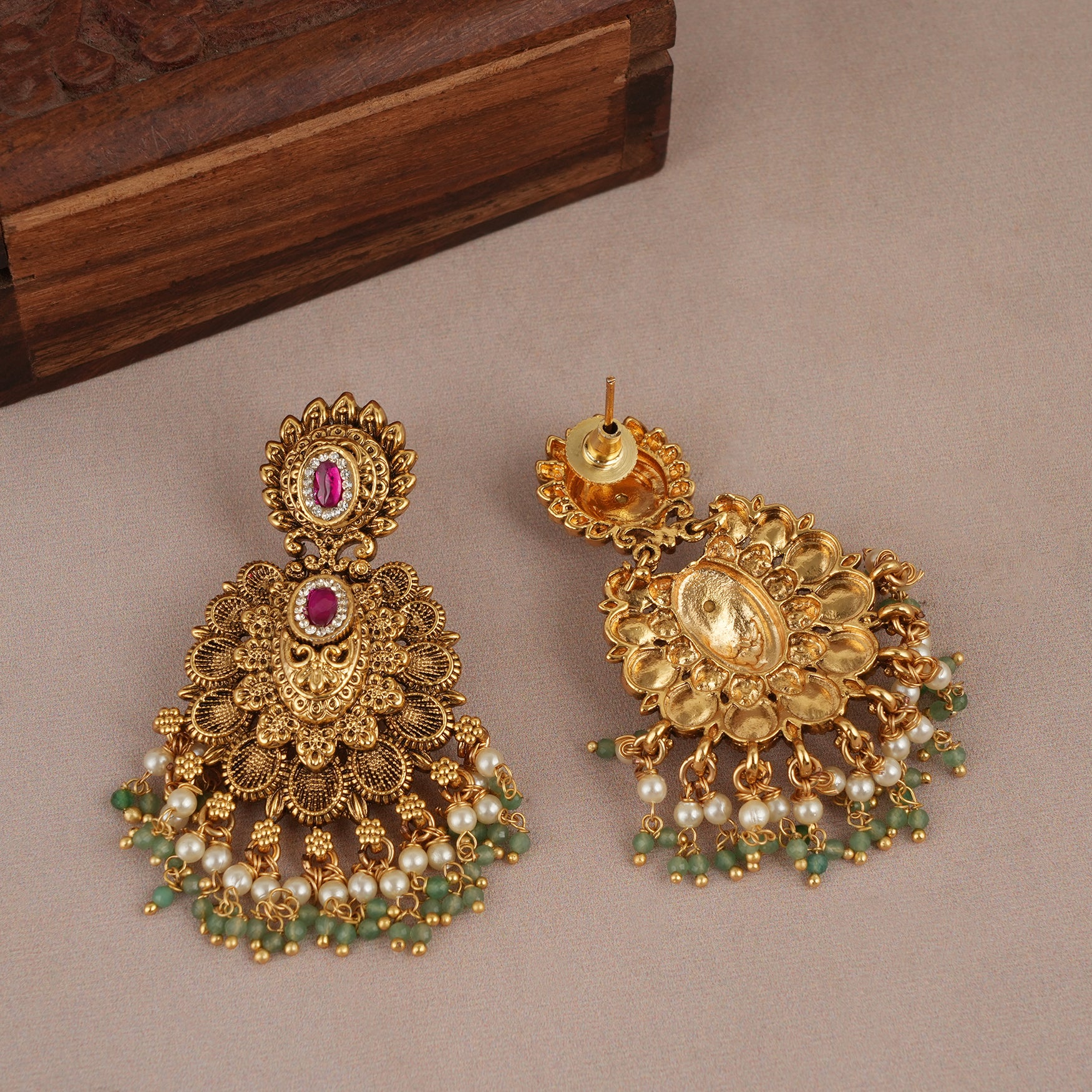 Beautiful antique gold stone necklace set for women
