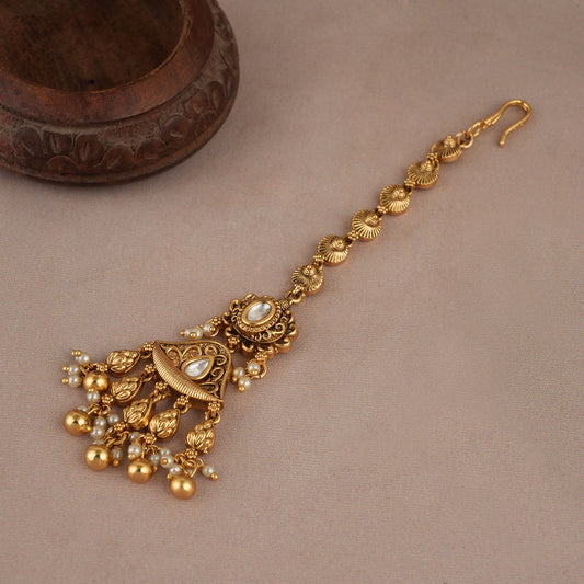 Cute antique gold plated maangtika for women
