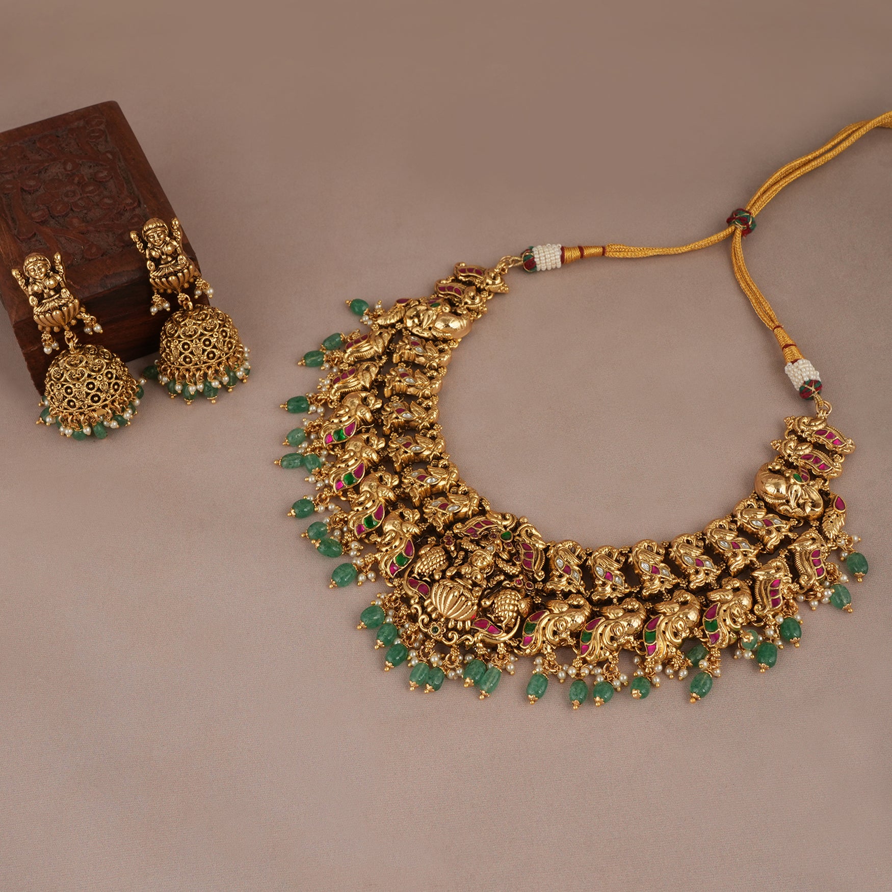 Amazing antique gold multicolor necklace set for women | Temple jewellery