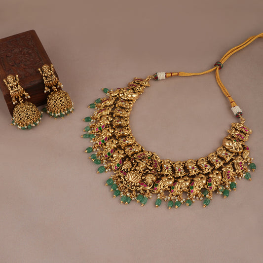 Amazing antique gold multicolor necklace set for women | Temple jewellery