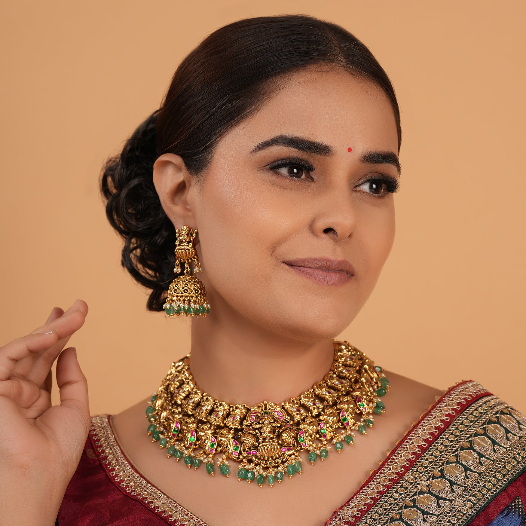 Amazing antique gold multicolor necklace set for women | Temple jewellery