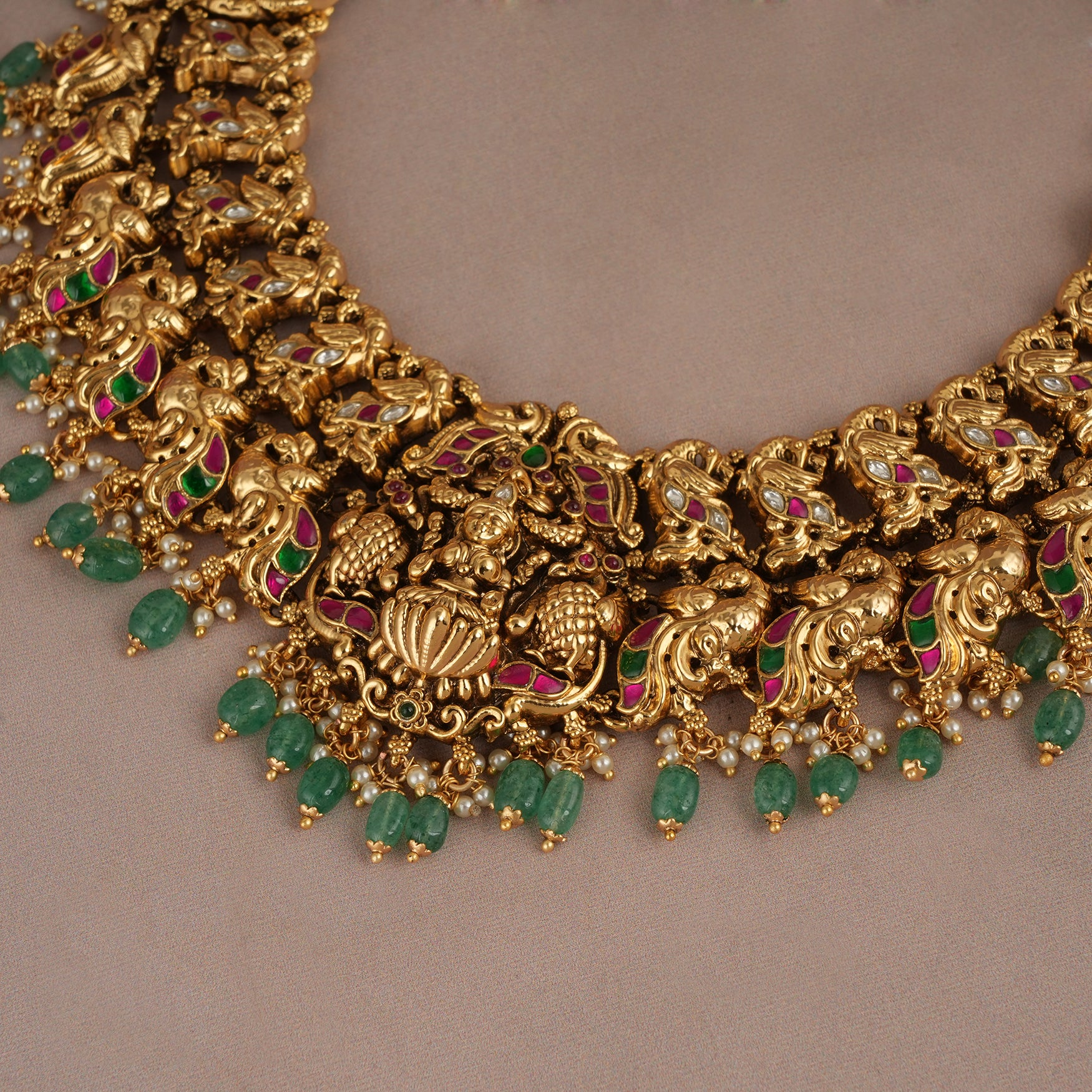 Amazing antique gold multicolor necklace set for women | Temple jewellery