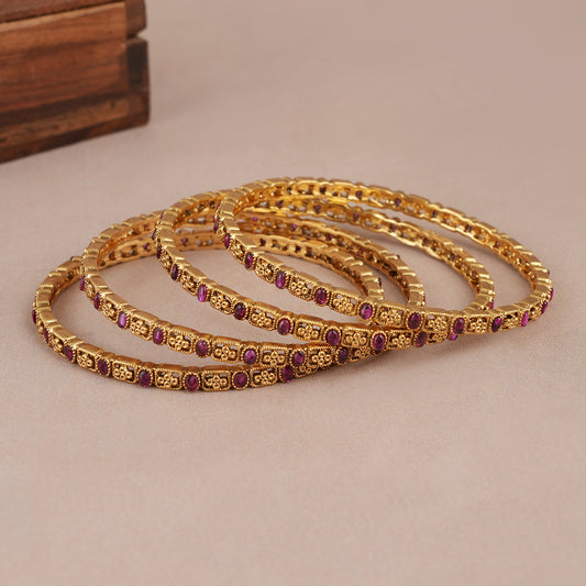 Beautiful antique gold plated sleek ruby stone bangle set