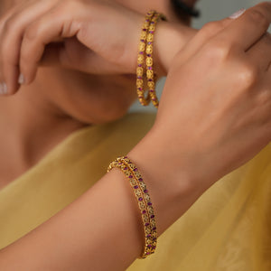 Beautiful antique gold plated sleek ruby stone bangle set