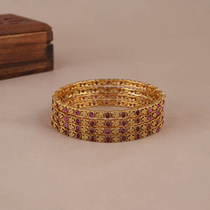 Beautiful antique gold plated sleek ruby stone bangle set