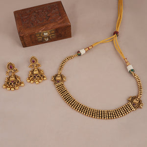 Stunning antique gold plated maa lakshmi necklace set with earring | Temple jewellery