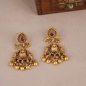 Stunning antique gold plated maa lakshmi necklace set with earring | Temple jewellery