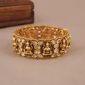 Stunning antique gold broad kundan maa lakshmi kada bangle | Temple jewellery