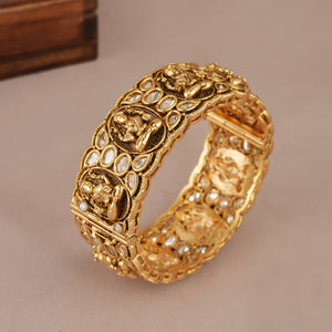 Stunning antique gold broad kundan maa lakshmi kada bangle | Temple jewellery
