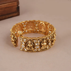 Stunning antique gold broad kundan maa lakshmi kada bangle | Temple jewellery