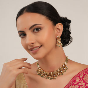 Stunning antique gold kundan floral choker necklace set for women