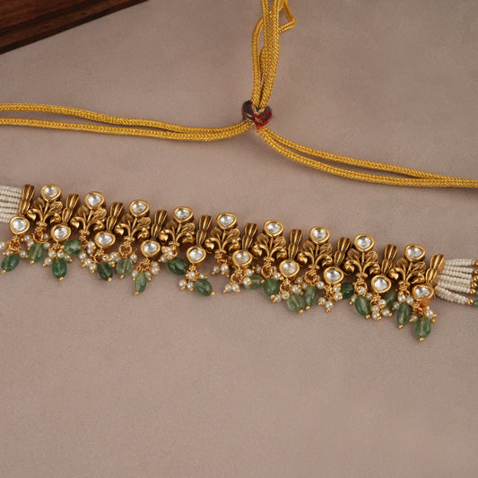 Stunning antique gold kundan floral choker necklace set for women