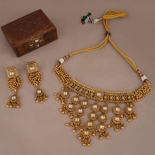 Beautiful antique gold kundan necklace set for women