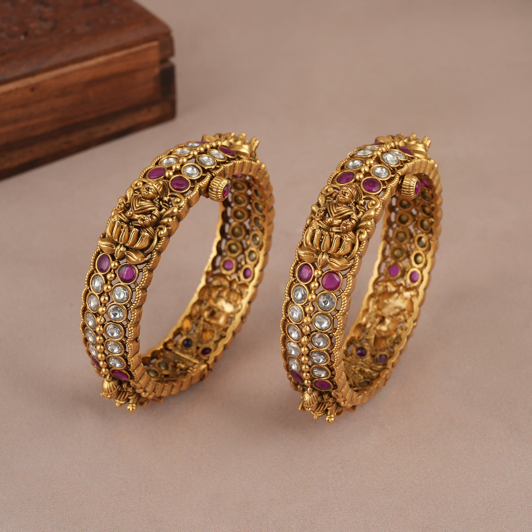 Ethnic antique gold plated maa lakshmi bangle set | Temple jewellery