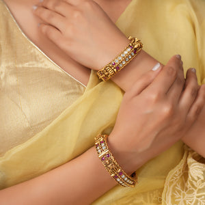 Ethnic antique gold plated maa lakshmi bangle set | Temple jewellery