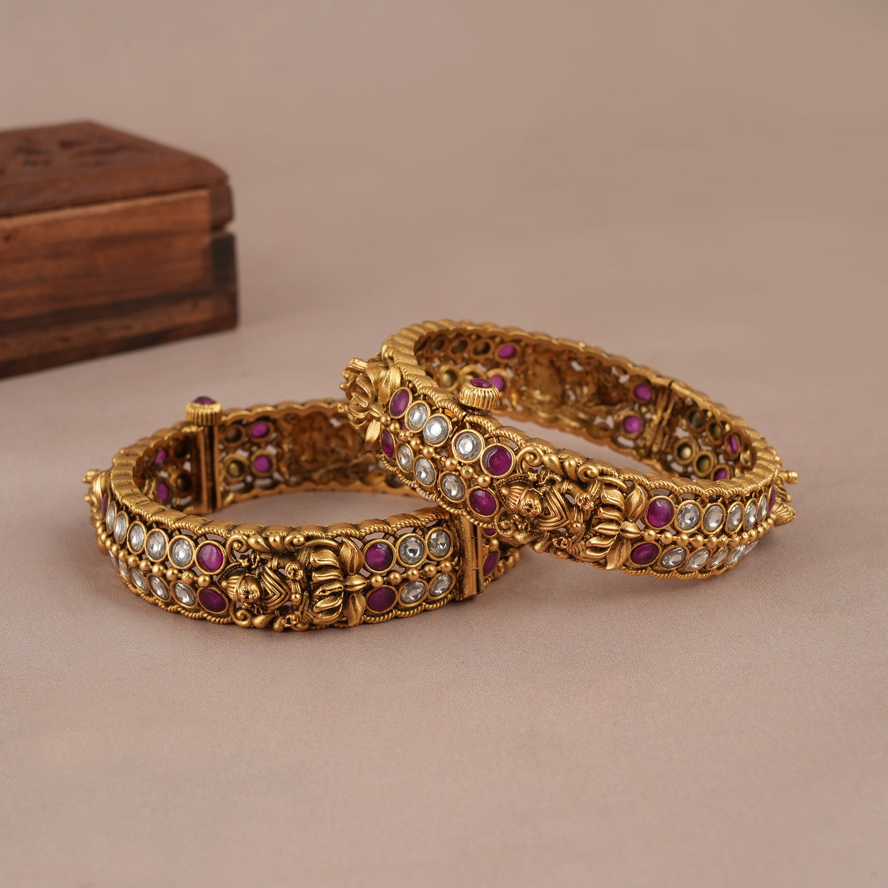 Ethnic antique gold plated maa lakshmi bangle set | Temple jewellery