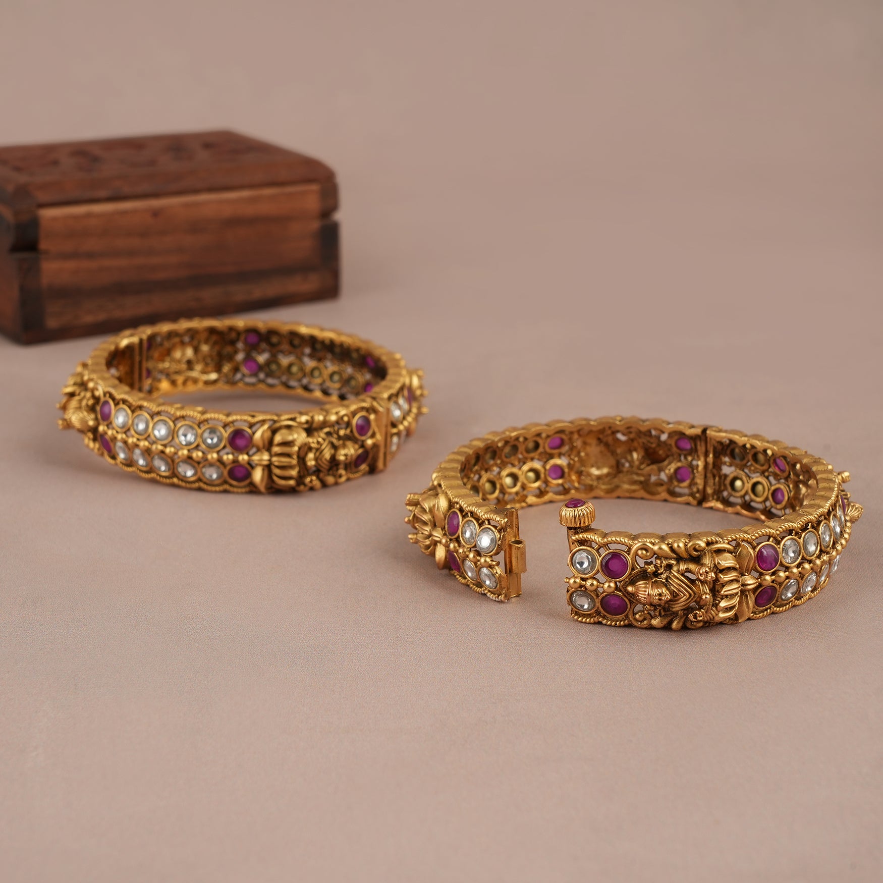 Ethnic antique gold plated maa lakshmi bangle set | Temple jewellery