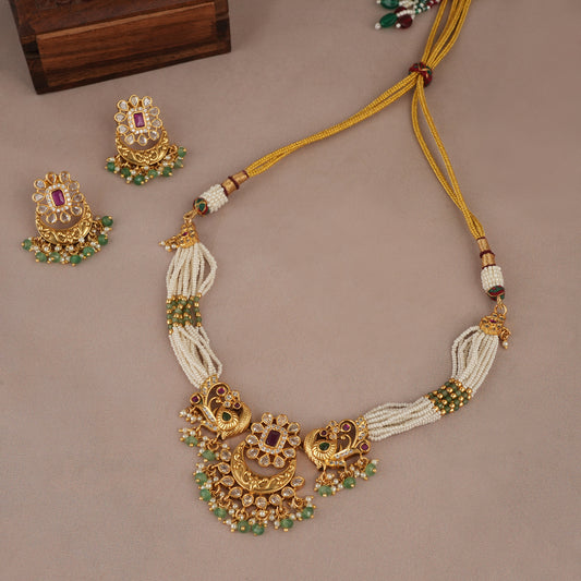 Gorgeous antique gold stone necklace set for women