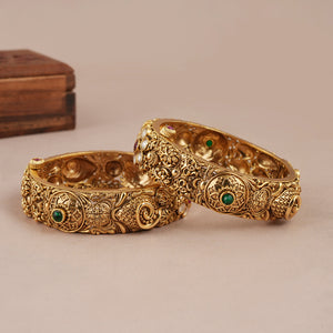 Broad antique gold stone openable  bangle set for women