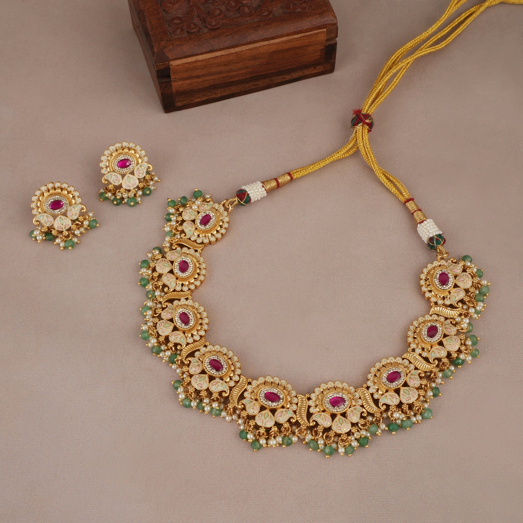 Beautiful gold plated stone enamel jewellery set for women
