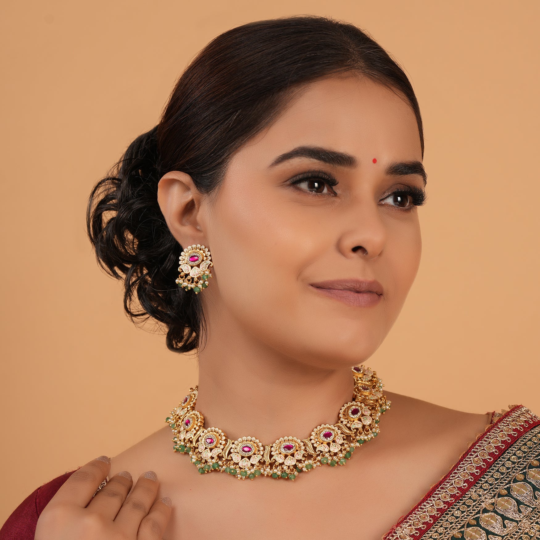 Beautiful gold plated stone enamel jewellery set for women