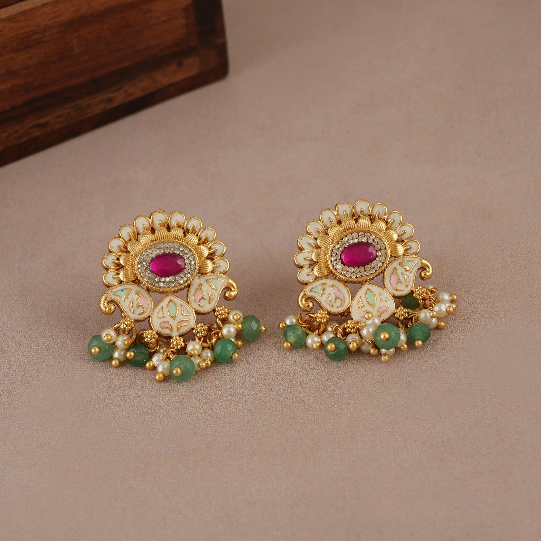 Beautiful gold plated stone enamel jewellery set for women
