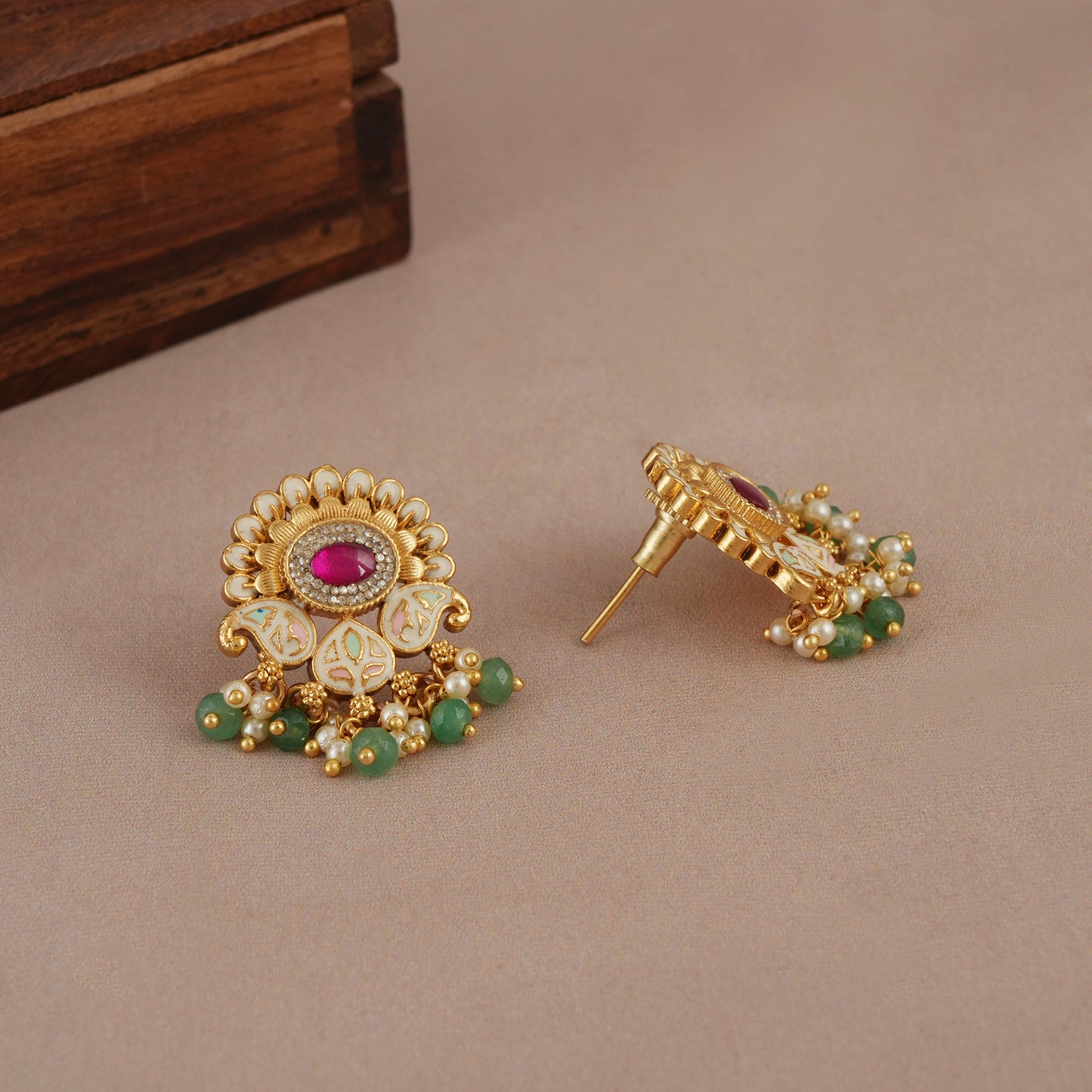 Beautiful gold plated stone enamel jewellery set for women