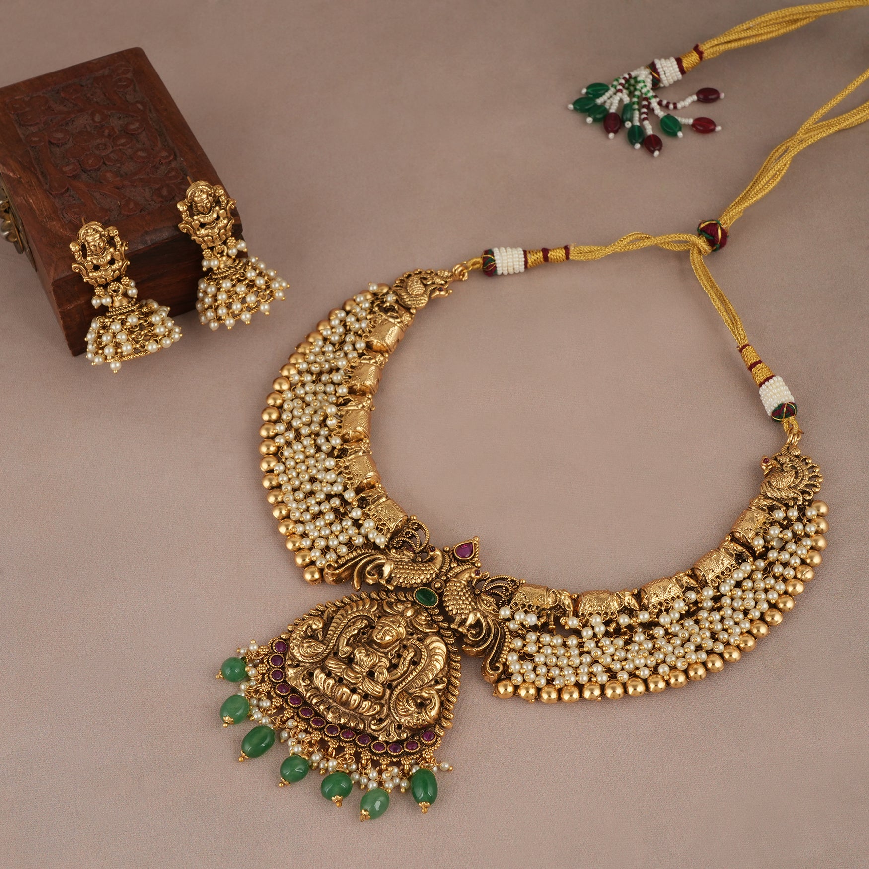 Gorgeous antique gold pearl maa lakshmi jewellery for women