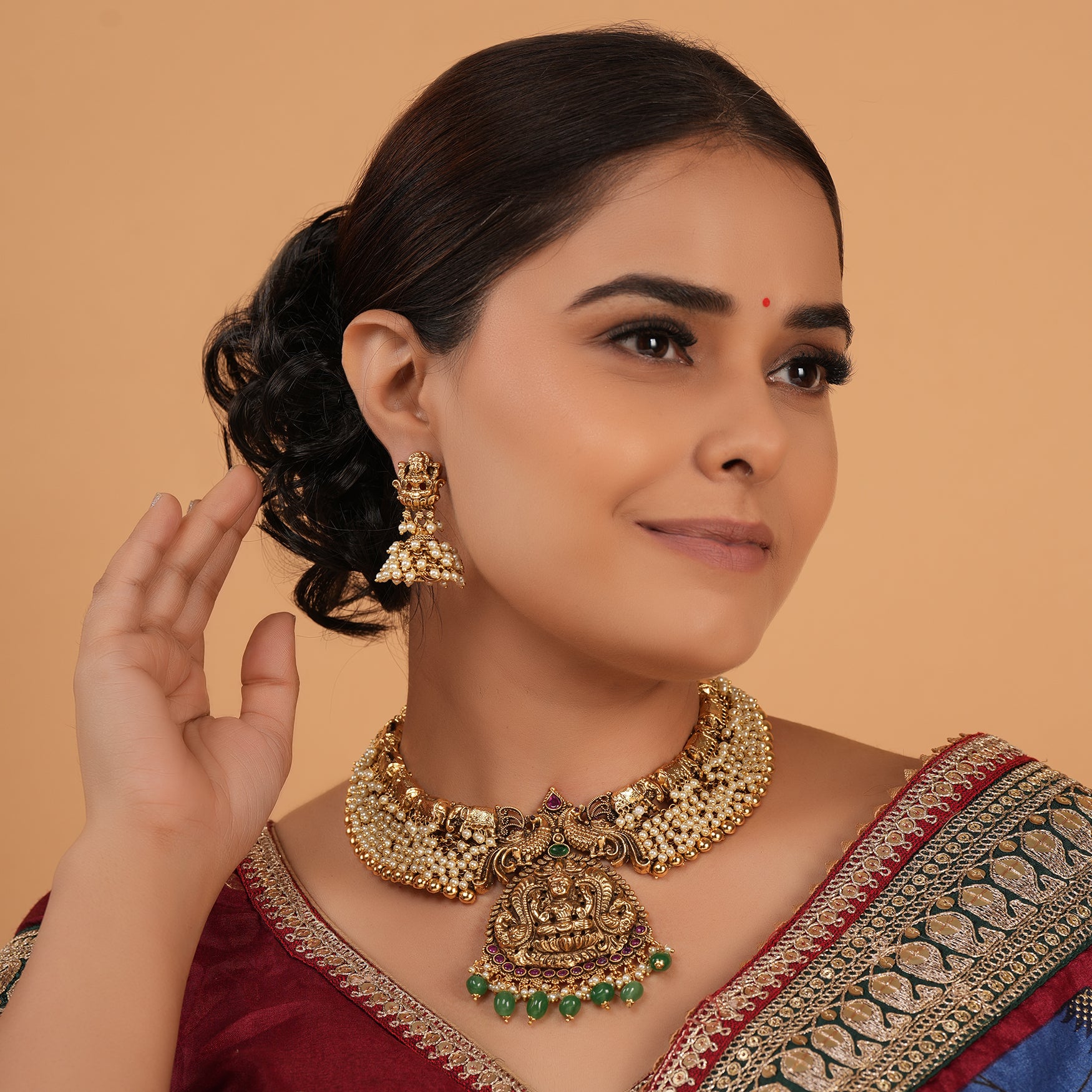 Gorgeous antique gold pearl maa lakshmi jewellery for women