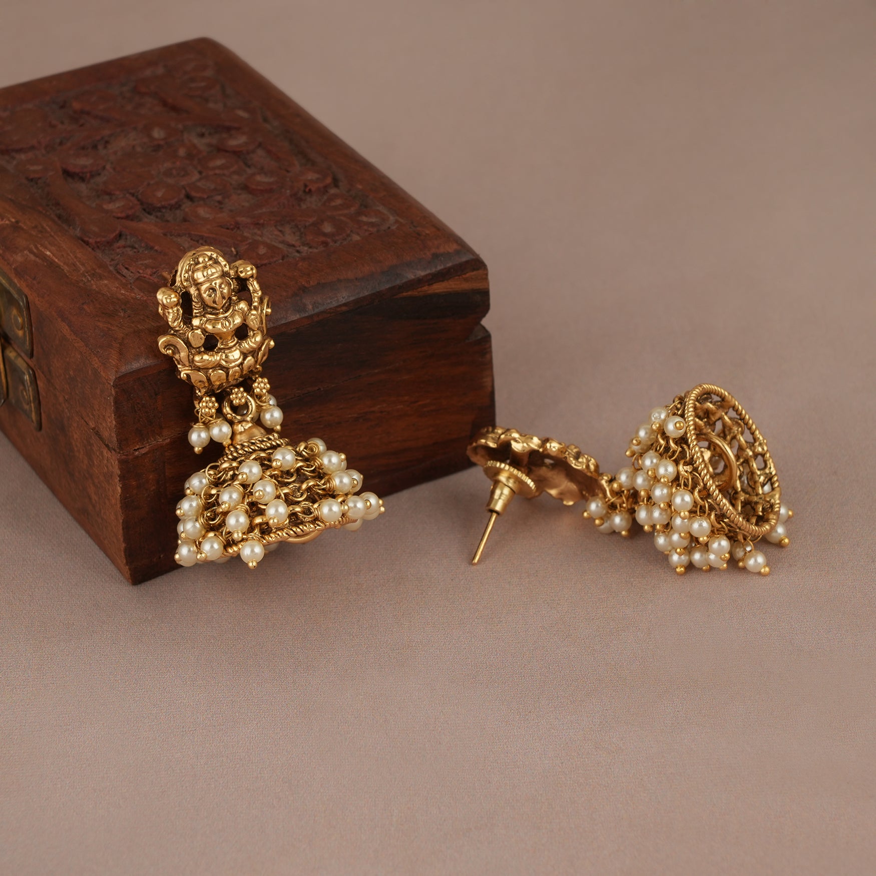 Gorgeous antique gold pearl maa lakshmi jewellery for women