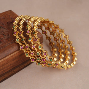 Stunning cute elegant antique gold plated multicolor stone bangle set for women