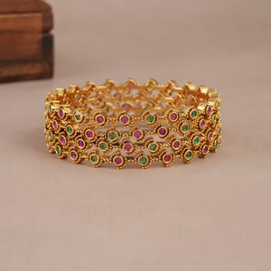 Stunning cute elegant antique gold plated multicolor stone bangle set for women