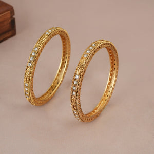 Beautiful gold plated kundan line bangle set for women