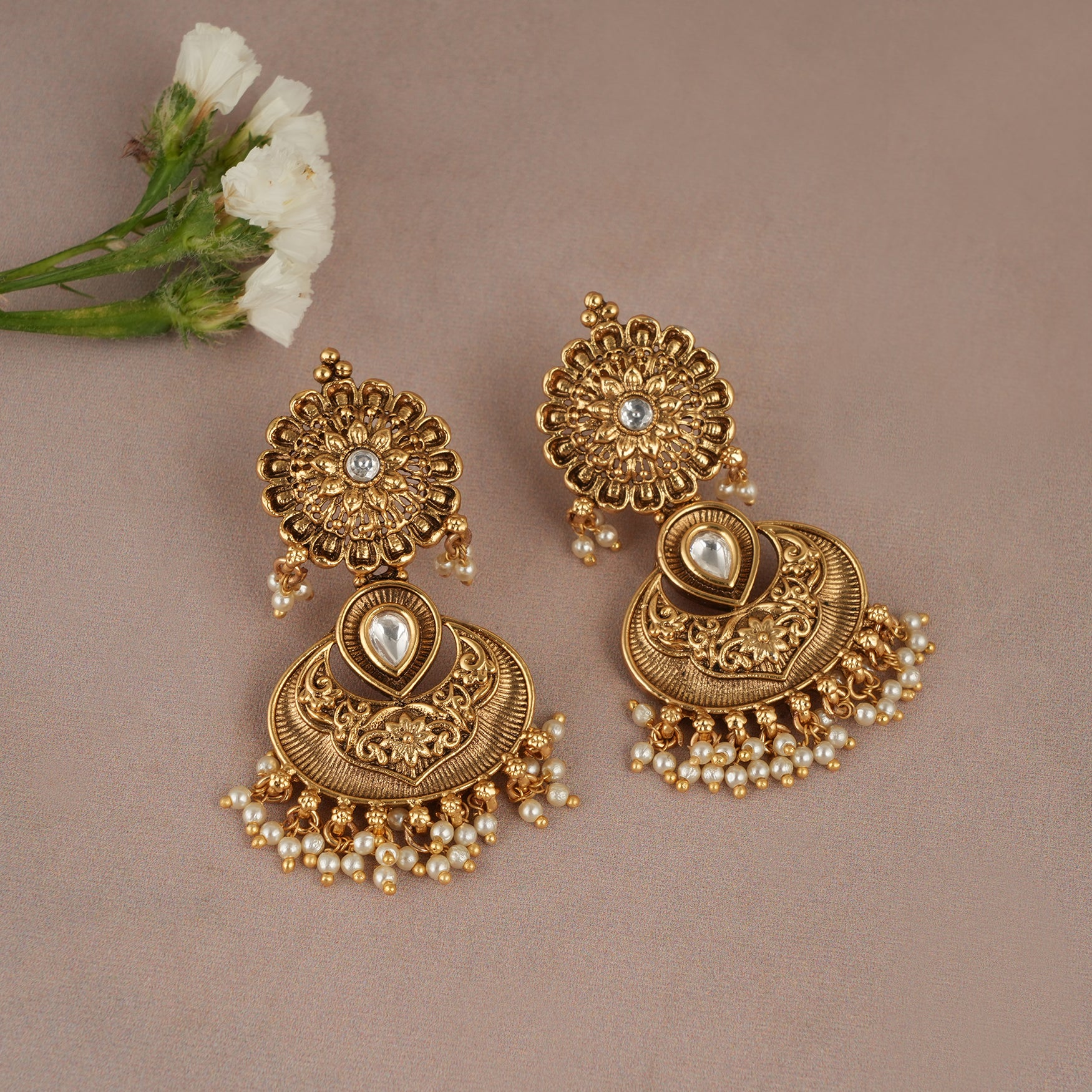 Stunning antique gold pearl drop earring for women