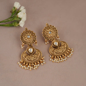 Stunning antique gold pearl drop earring for women