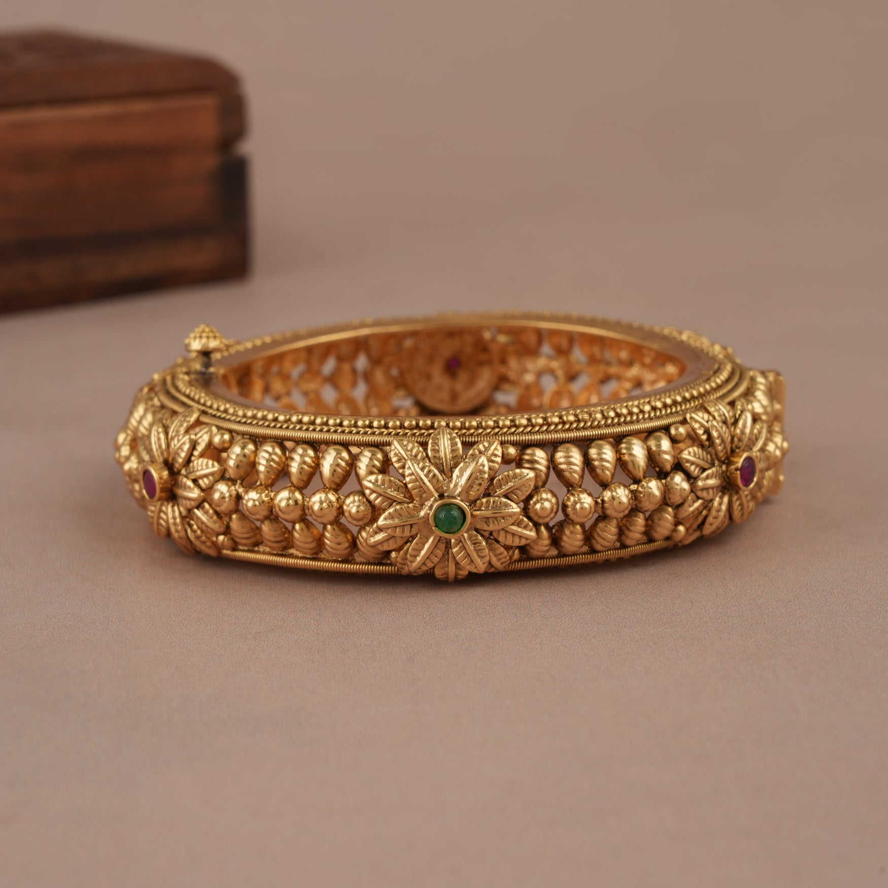 Floral antique gold stone antique kada bangle for women