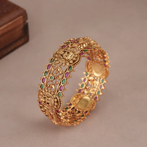 Beautiful broad gold plated stone lakshmi kada for women | Temple jewellery
