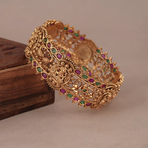 Beautiful broad gold plated stone lakshmi kada for women | Temple jewellery