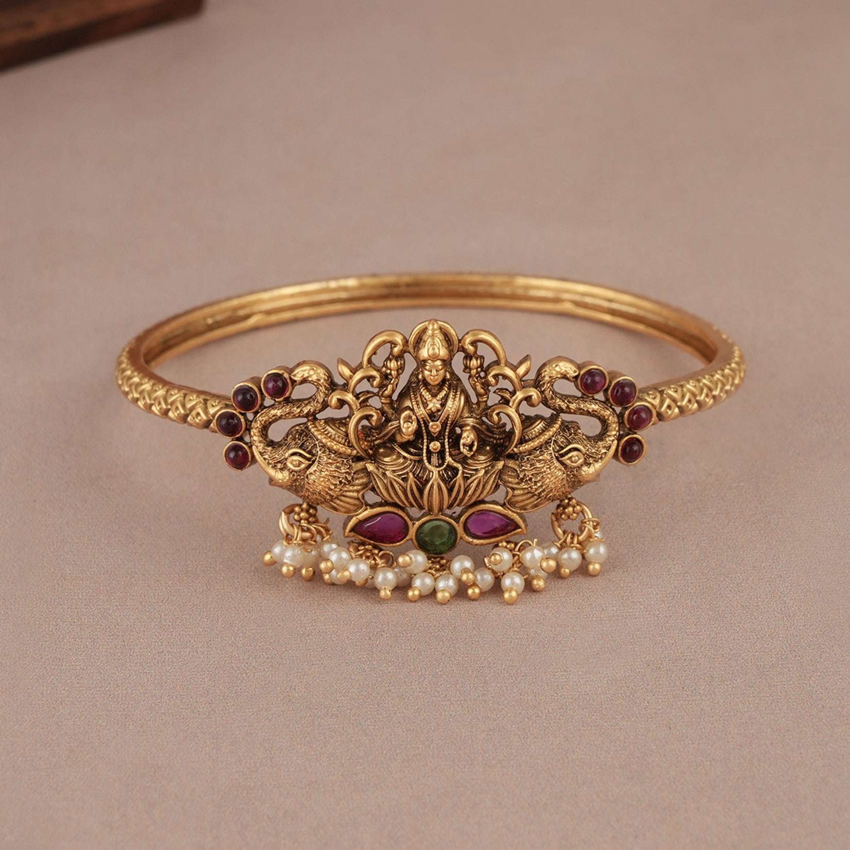 Elegant antique gold maa lakshmi stone kada bangle | Temple jewellery