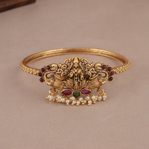 Elegant antique gold maa lakshmi stone kada bangle | Temple jewellery
