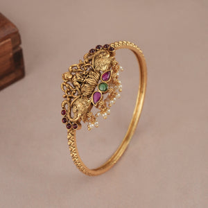 Elegant antique gold maa lakshmi stone kada bangle | Temple jewellery