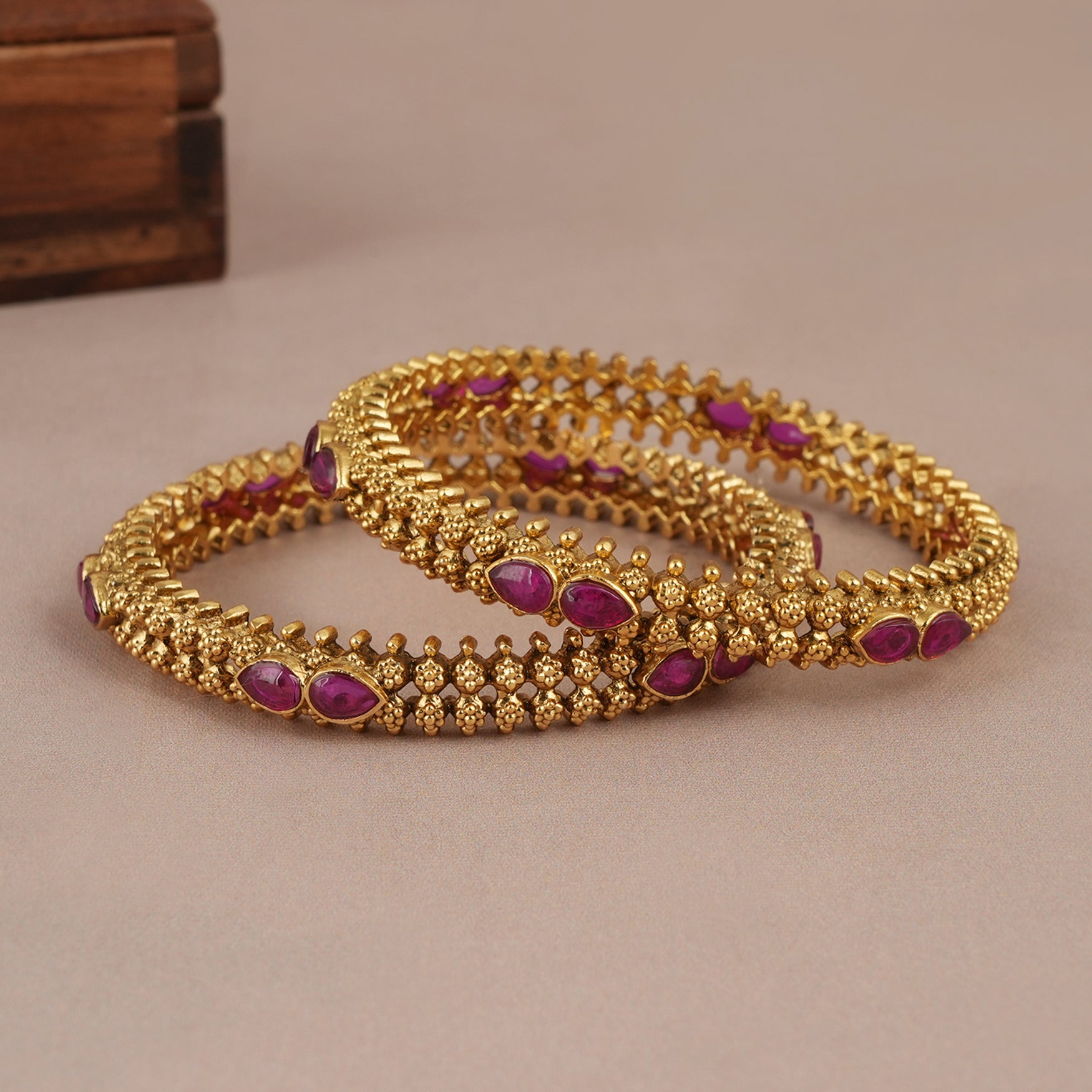 Beautiful elegant ruby stone antique gold plated bangle for women