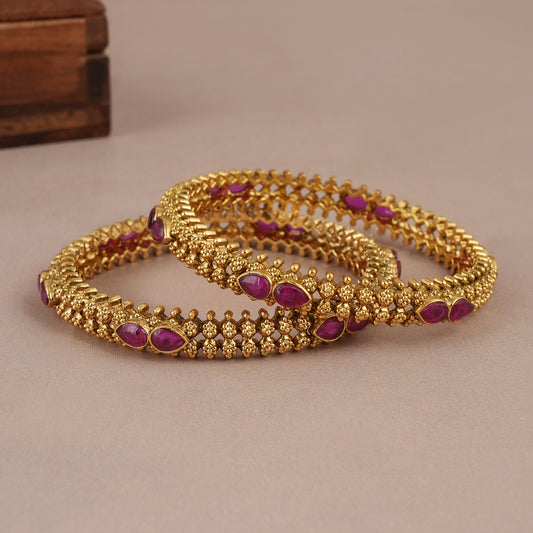 Beautiful elegant ruby stone antique gold plated bangle for women