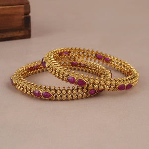 Beautiful elegant ruby stone antique gold plated bangle for women