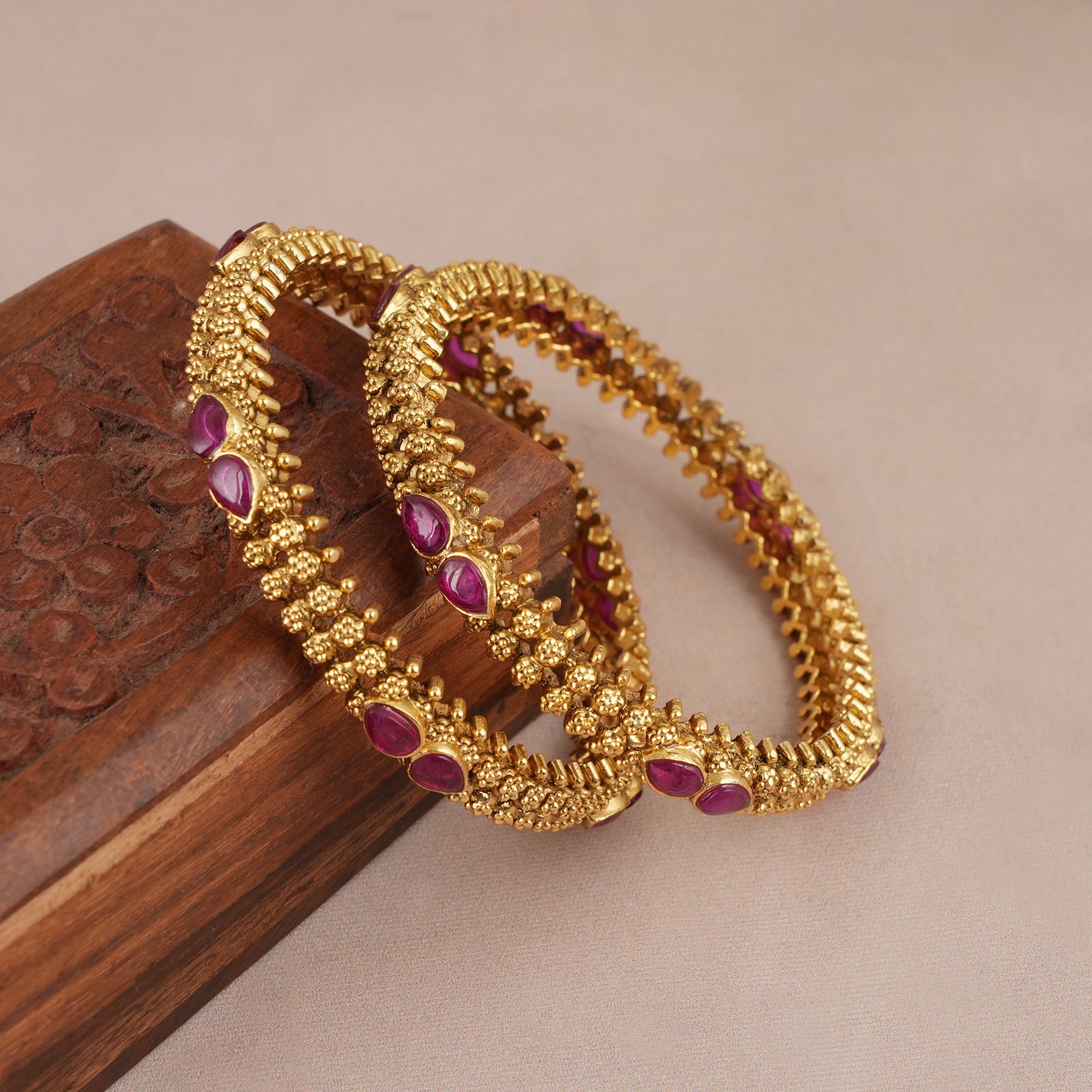 Beautiful elegant ruby stone antique gold plated bangle for women