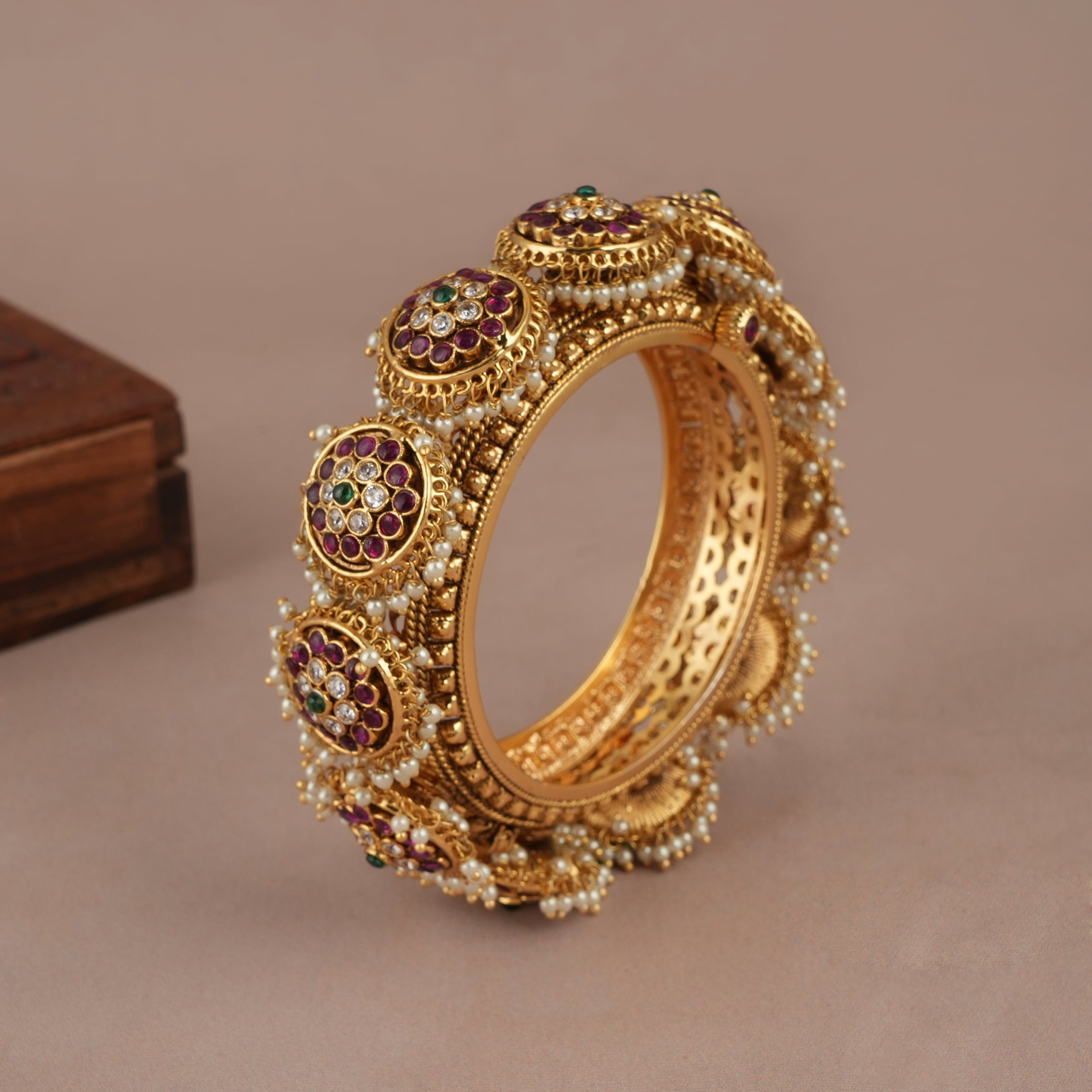Antique gold plated multicolor stone bangle kada for women