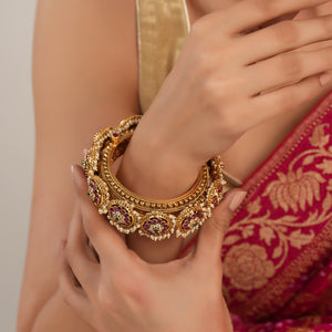 Antique gold plated multicolor stone bangle kada for women