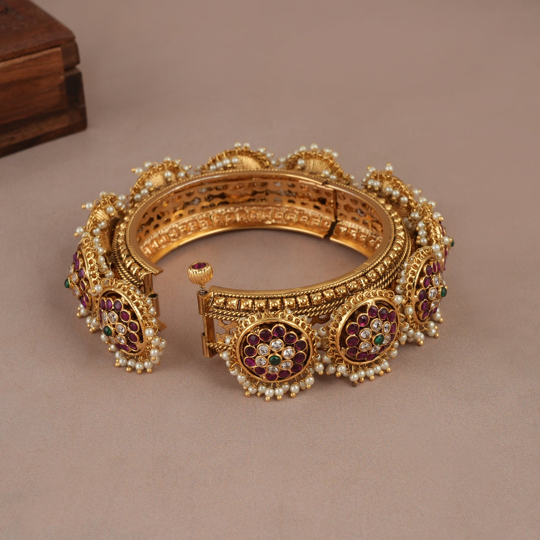 Antique gold plated multicolor stone bangle kada for women