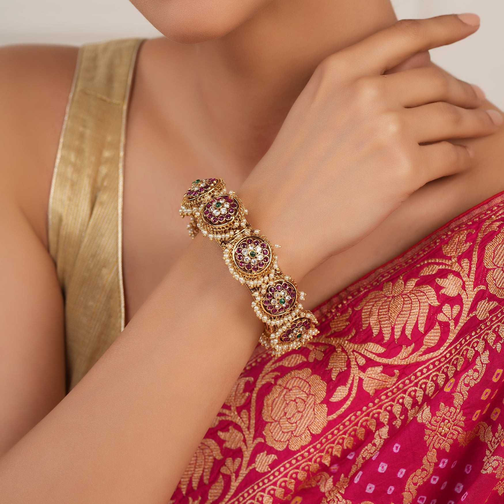 Antique gold plated multicolor stone bangle kada for women